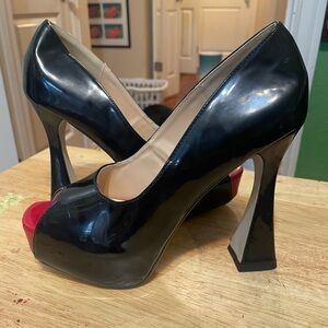 Jojo Fox Black Leather Peep Toe Heels
